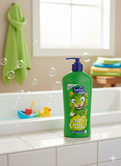 شامپو، نرم‌کننده و شستشوی بدن ۳ در ۱ - مدل سیب بازیگوش (Suave Kids)